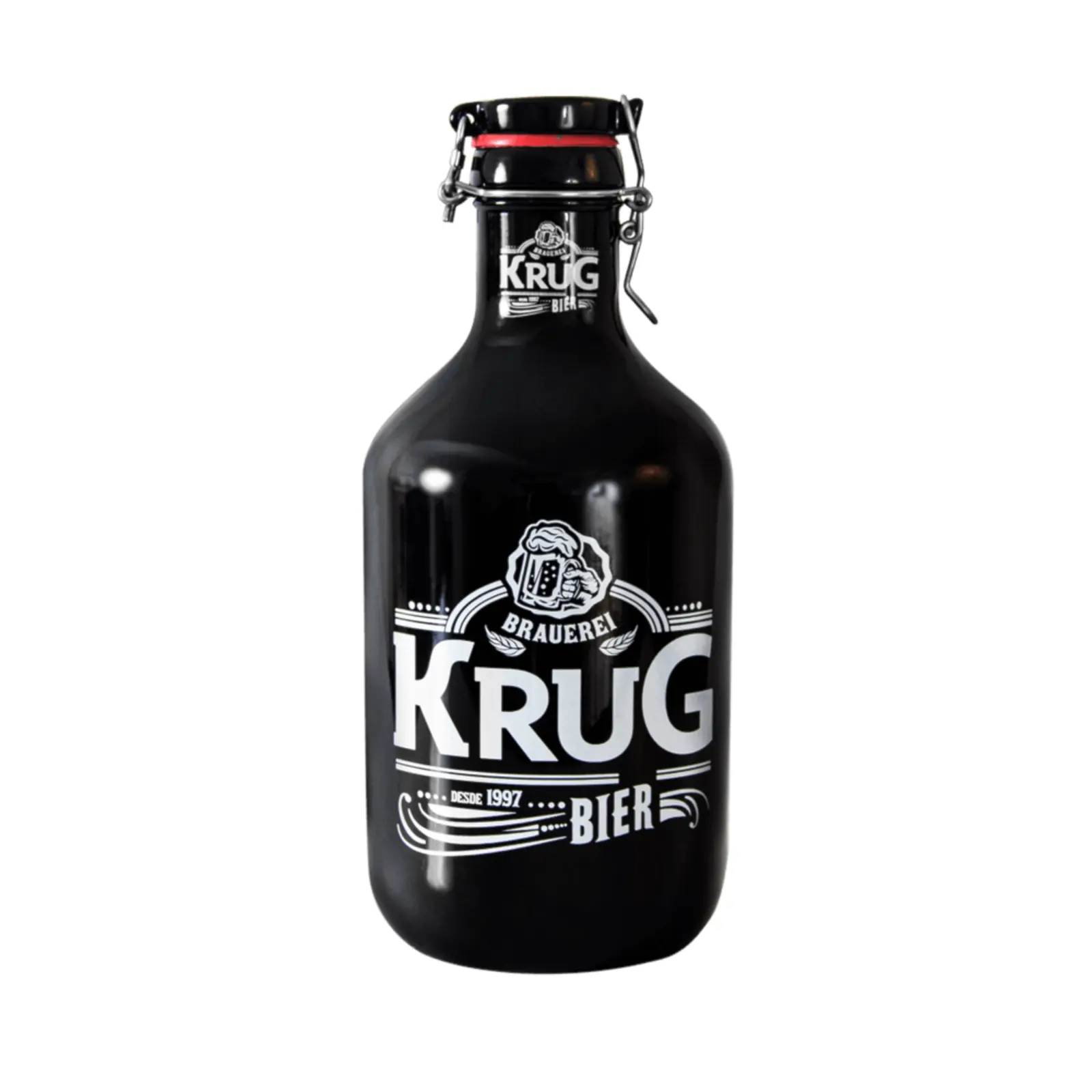 Growler Voguel Krug Bier de 2 litros, em vidro escuro com tampa de fecho mecânico